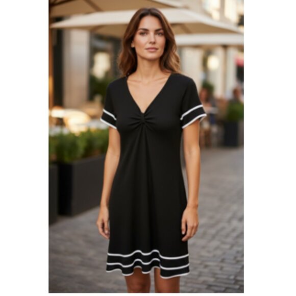 Joesph Ribkoff stretch swing dress with white trim - Picture 1 of 6
